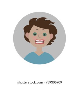 Frightened emoticon. Scared emoji. Afraid smiley. Horrified expression. Isolated vector illustration.
