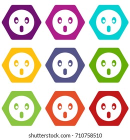 Frightened emoticon set many color hexahedron isolated on white vector illustration