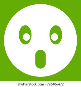 Frightened emoticon white isolated on green background. Vector illustration
