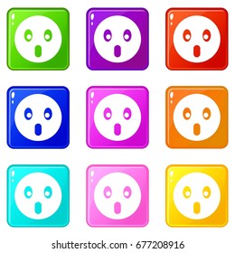 Frightened emoticons of 9 color set isolated vector illustration