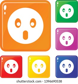 Frightened emoticons set collection vector 6 color isolated on white background