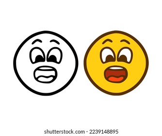 Frightened face emoticon in doodle style isolated on white background