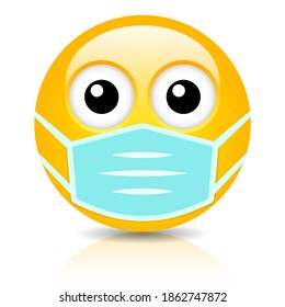 Frightened face with medical face mask, vector cartoon on white background