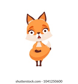 Frightened fox character, funny forest animal vector Illustration on a white background