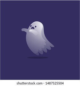 Frightened ghost. Raster illustration in the flat cartoon style