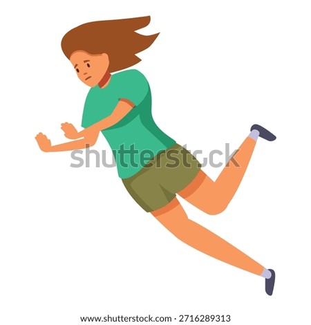 Frightened girl experiencing free fall, wind blowing her hair, concept of fear and danger