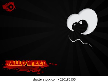 Frightened glance on a black background and the inscription halloween