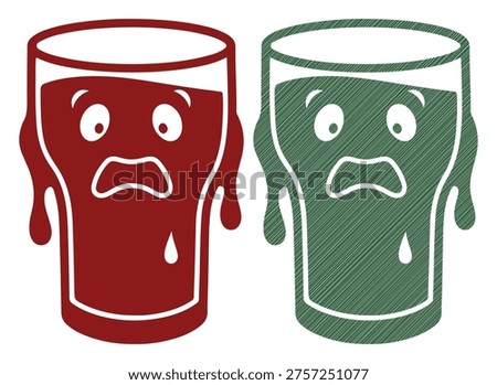 Frightened glasses characters made of liquid, expressions of fear
