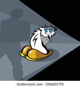 Un gato asustado y culpable sentado en las zapatillas del dueño de la casa. Ilustración vectorial.