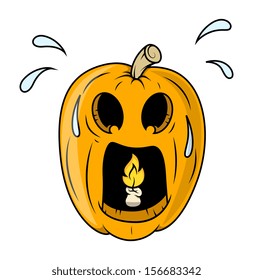 frightened jack o' lantern with burning candle inside - Halloween vector illustration