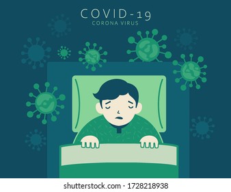 Frightened Man Character And Nightmare Of Covid 19. Stay At Home. Dangerous Coronavirus Outbreak, World Quarantine, Fear Or Nervous From Social Distancing. Vector Cartoon Illustration