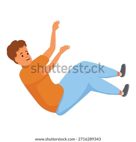 Frightened man is falling down, waving his arms and experiencing dizziness and loss of balance