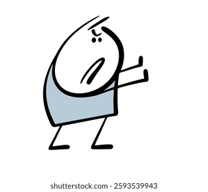 Frightened man has his hands out in front of him and is defending himself from the attack. Vector illustration cartoon stickman stops enemies. Isolated on white background.