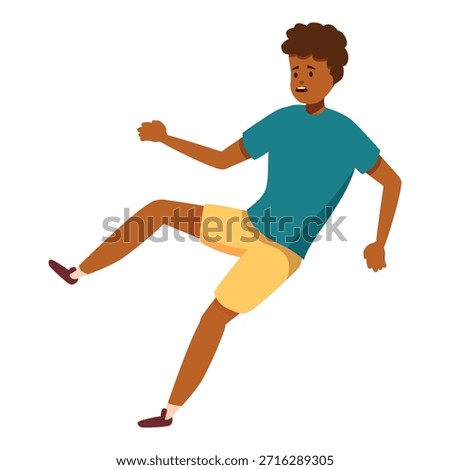 Frightened man losing balance, falling on floor, experiencing unexpected accident
