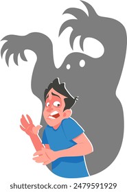 frightened man with a phobia. Stock vector illustration
