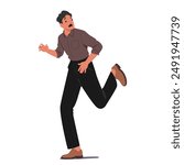 Frightened Man Running Away In Panic. Image Captures A Dramatic Moment Of Fear And Urgency, Highlighting Male Character Emotions Of Anxiety And Distress. Cartoon People Vector Illustration