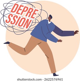 Frightened man running from depression