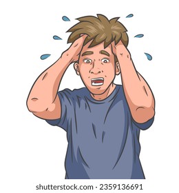 frightened man two hands on the head, panic attack