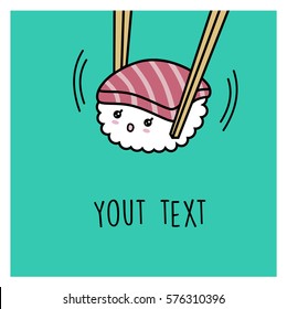 Frightened nigiri between chopsticks against a bright background with space for text.