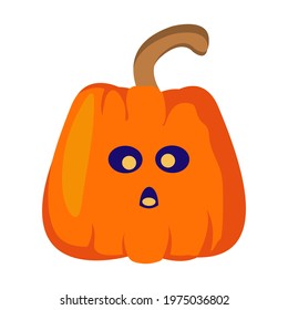 Frightened orange pumpkin. Funny autumn character for Halloween. Isolated image. Vector illustration, flat