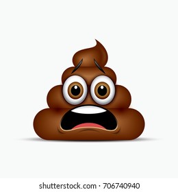 Frightened poo emoticon, emoji - poop face - vector illustration