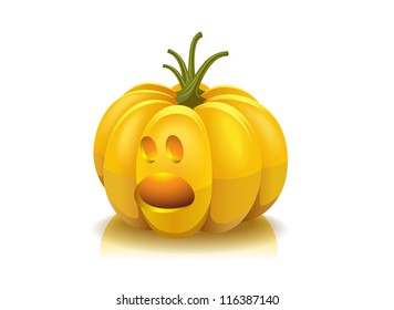 Frightened pumpkin is shown in the image.