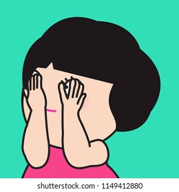 Frightened Shocked Scared Woman Cover Her Eyes With Her Hand Concept Card Character illustration