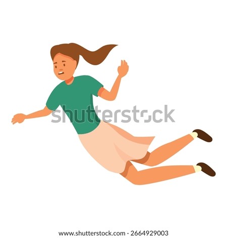 Frightened student is falling down from the sky, accident and gravity concept