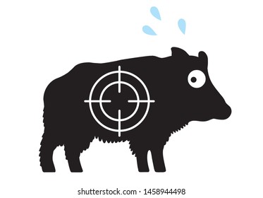 Frightened wild boar with cold sweat and crosshair / vector, isolated