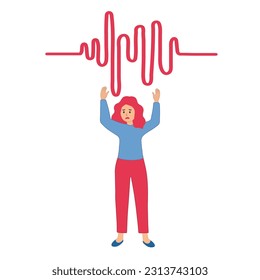 A frightened woman  in fear. Phobia, panic attack, psychiatric or psychological problems. Mental health or disorder concept. Hand drawn vector 