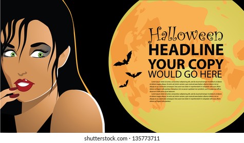 Frightened woman Halloween Background. EPS 10 vector, grouped for easy editing. No open shapes or paths.