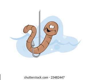 Frightened worm on a hook