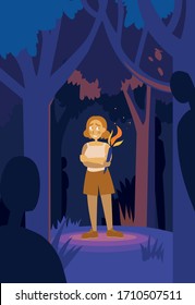 
Frightened and worried girl in the forest. Psychological problems, phobias. The pursuit