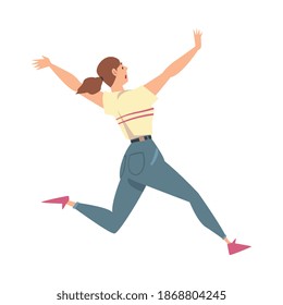 Frightened Young Woman Running Away Cartoon Style Vector Illustration