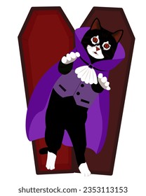 Frightening Dracula Cat: Fangs and Coffin Chills