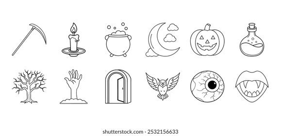 Frightening Halloween Icon Pack Perfect for Coloring Books and Spooky Design Projects