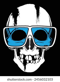 Frightening Skull Head with Glasses: A Vector Illustration Depicting a Terrifying Spectacle-Wearing Skull