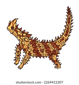 Frightening thorny devil standing on white background. Cartoon character for animations about exotic nature. Flat color vector illustration