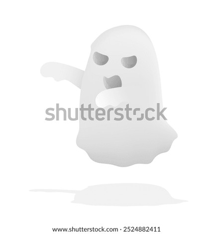 Frightening three dimensional ominous ghost that scares people with otherworldly sounds and eerie screams. Realistic 3d vector isolated on white background