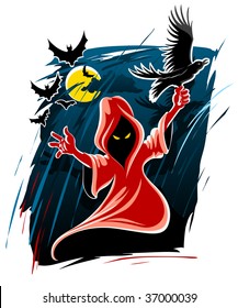 frightful halloween midnight ghost - vector illustration