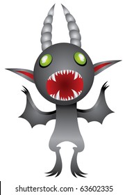 Frightful screaming horned monster with wings.
