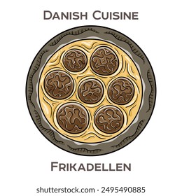 Frikadellen ist ein traditionelles dänisches Gericht, das aus gewürztem Hackfleisch besteht, das zu Fleischbällchen oder Pasteten geformt und oft mit Kartoffeln und Soße serviert wird.