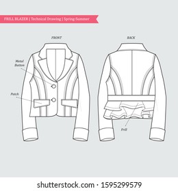 Frill Blazer Outline Technical Drawing 