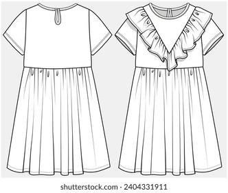 FRILL CHEVRON DRESS DESIGNED FOR TEEN AND KID GIRLS IN VECTOR ILLUSTRATION FILE