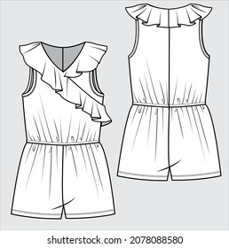 FRILL JUMPSUIT  FOR KID GIRLS AND TEEN GIRLS IN EDITABLE VECTOR FILE