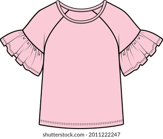 FRILL RAGLAN SLEEVE TOPS AND SHIRTS FOR GIRLS AND TEENS VECTOR