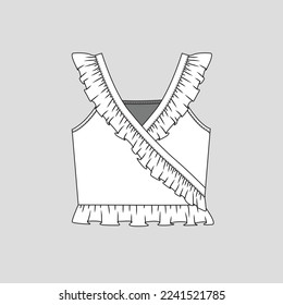 Frill Ruffles Crop Top Sleeveless Flprimer Recolección Reloj frito rifa detalles recortado Moda sketch plano diseño de dibujo técnico vector