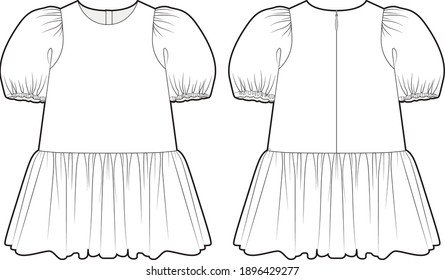 Frill Sleeve Dress Kids Fashion Vector Stock Vector (Royalty Free ...