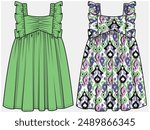 FRILL SLEEVELESS SUN DRESS WITH RUCHING DETAIL DESIGNED FOR TEEN AND KID GIRLS IN VECTOR FILE