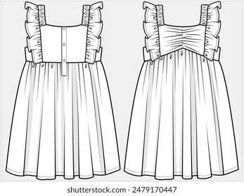 VESTIDO DE SOL SIN MANGAS CON DETALLE ABRUPTO DISEÑADO PARA LAS NIÑAS ADOLESCENTES Y NIÑOS EN ARCHIVO DE VECTOR